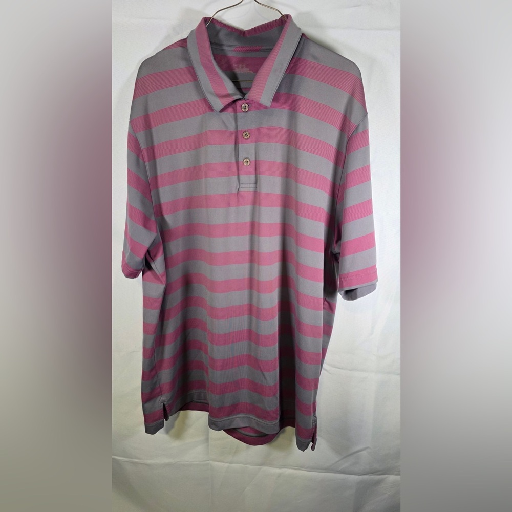 Under Armour Pink &Grey Striped Short Sleeve Heat Gear Performance Polo Size 2XL